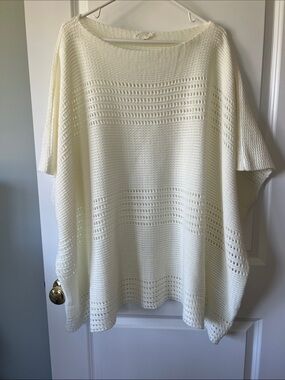 Open-Knit Cream Poncho Sweater